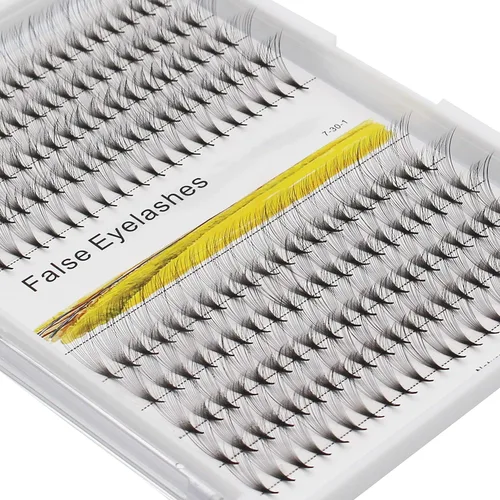 Miniatura 4 de 10Rows Pro Injerto de tallo largo 14D natural largo negro suave y ligero, pestañas postizas individuales en racimo de abanicos anchos prefabricadas