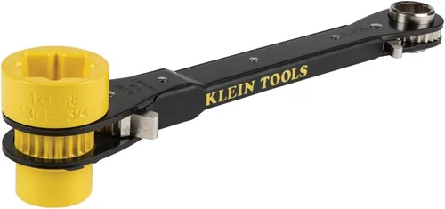 KLEIN TOOLS KT155HD Llave de trinquete 6 en 1 de Lineman's de alta resistencia con diseño de perno y enchufe amarillo brillante