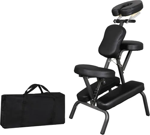 LEMY Silla de masaje portátil, silla plegable de tatuaje con base facial para spa, terapia, salón de belleza, negro