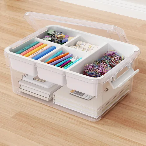 Miniatura 11 de Contenedores de almacenamiento apilables de 40 cuartos con tapas y bandejas, cajas de plástico transparente con separadores, contenedores portátiles