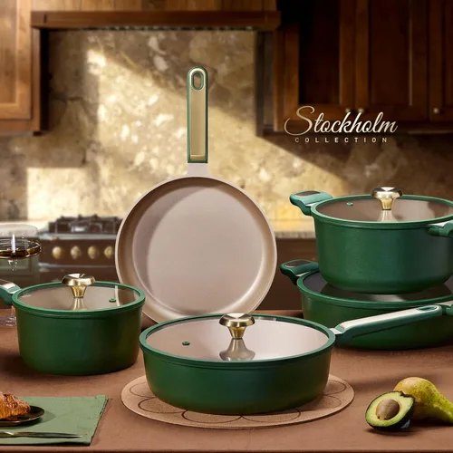 Miniatura 7 de CAROTE Juego de ollas y sartenes antiadherentes, juego de utensilios de cocina, 16 piezas antiadherentes, utensilios de cocina de inducción no Verde