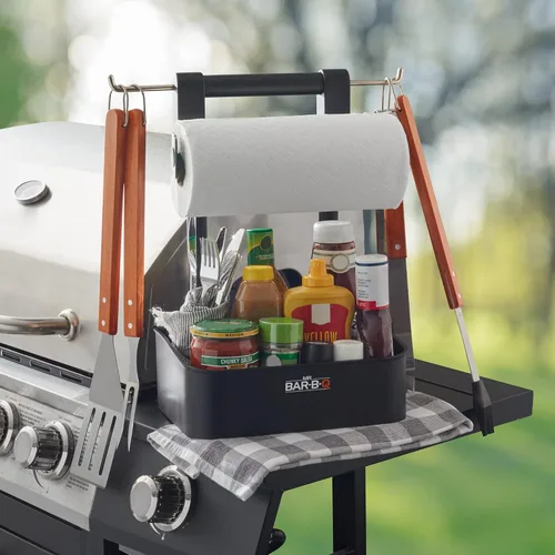Miniatura 9 de Mr. Bar-B-Q Carrito plegable para barbacoa con gancho extendido, almacena todos los accesorios de parrilla en un solo lugar, organizador de barbacoa