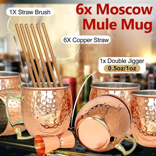Miniatura 2 de LINALL Moscow Mule - Juego de 6 tazas de acero inoxidable chapadas en cobre de 18 onzas, para bebidas frías (paquete de 6)