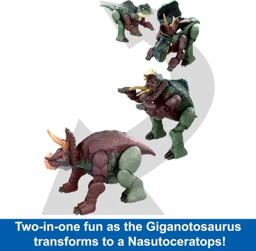 Miniatura 3 de Mattel Jurassic World Fierce Changers - Figura de acción de dinosaurio 2 en 1, juguete de estiramiento masivo que se transforma de Nasutoceratops a