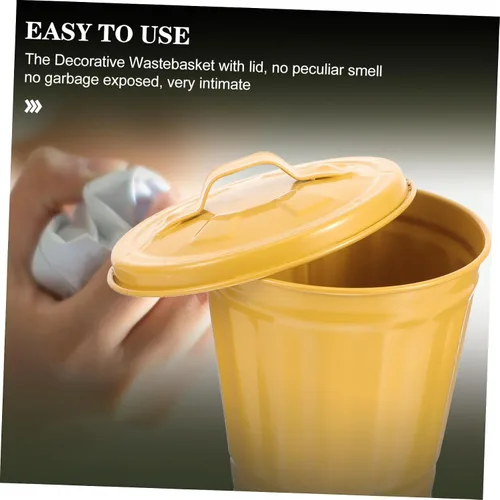 Miniatura 7 de Mini cubo de basura con tapa de hierro galvanizado, papelera de escritorio resistente para cocina y oficina