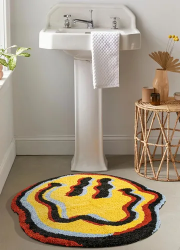 Miniatura 13 de Estmy Happy Face - Alfombra de baño redonda de 2 pies, color blanco/negro, antideslizante, lavable, estética, hippie, bohemio, divertida, de felpa