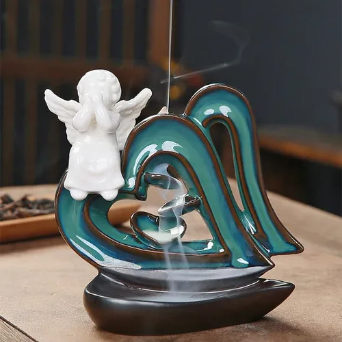 Miniatura 3 de Boy Angel Love - Soporte para quemador de incienso, cascada, cono de retorno, quemador de cerámica con pinzas, tapete AI001