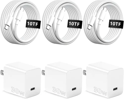 Cargador para iPhone 15, 16, 17, carga rápida, cable de carga USB C de 10 pies de largo con bloque de carga rápida de teléfono tipo C de 30 W para
