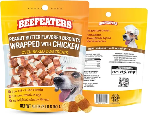 Miniatura 9 de Beefeaters Galletas de mantequilla de maní para perros con pollo real, 13 onzas, horneadas, altas en proteínas y bajas en grasa para perros