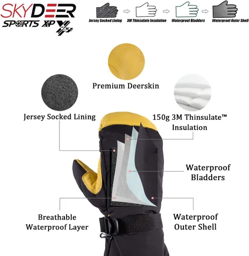 Miniatura 2 de SKYDEER Waterproof and Windproof Genuine Deerskin Leather Ski Gloves with 150g 3M Thinsulate Insulation (SD8648T)
