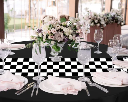 Miniatura 5 de Oudain 3 piezas de suministros para fiesta de cumpleaños de autos, decoraciones para fiestas de carreras, mantel redondo de carreras con bandera a