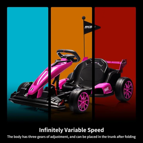 Miniatura 3 de GarveeLife Kart eléctrico de deriva de 24 V para niños, auto de paseo con asiento ajustable y velocidad de 8.5 MPH, ruedas silenciosas de EVA, Rosa