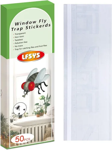 LFSYS Paquete de 50 trampas para moscas de ventana, trampas para moscas de fruta para interiores, tiras adhesivas de papel para moscas, trampas para