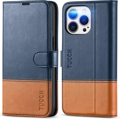 Miniatura 13 de TUCCH Funda tipo cartera para iPhone 13 Pro, tarjetero con bloqueo RFID, soporte magnético de piel sintética, funda protectora de poliuretano Negro
