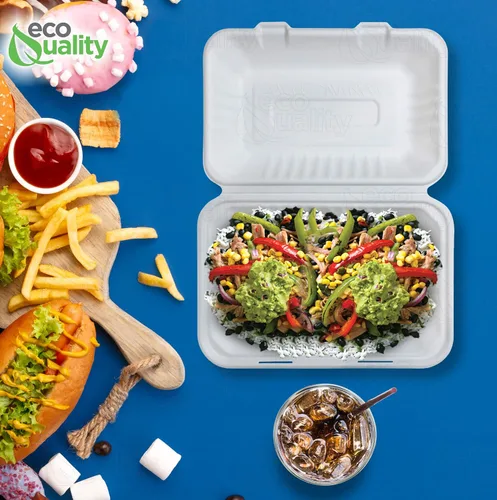 Miniatura 8 de Recipientes de alimentos rectangulares compostables con bisagras para llevar 9x6x3,Contenedores desechables para llevar, contenedores desechables