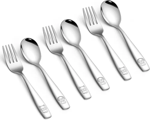 Miniatura 16 de LIANYU Juego de cubiertos para niños de 10 piezas, incluye 5 cucharas para niños, 5 tenedores para niños, utensilios de acero inoxidable para niños