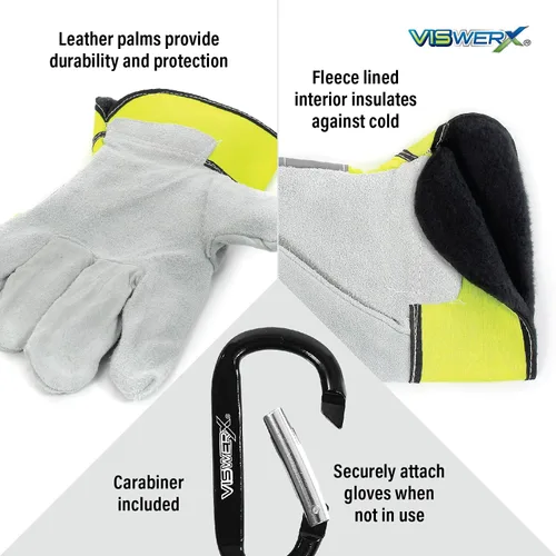 Miniatura 4 de Guante de palma de cuero dividido con forro de alta visibilidad, interior aislado y puño reforzado, guantes de trabajo resistentes, guantes
