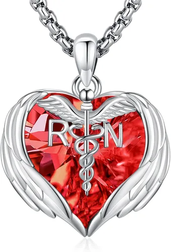 Miniatura 216 de Collar de alas de ángel de plata de ley 925, ángel de la guarda, enfermera RN caduceo, dije de ángel de cristal, joyería de regalo para mujer