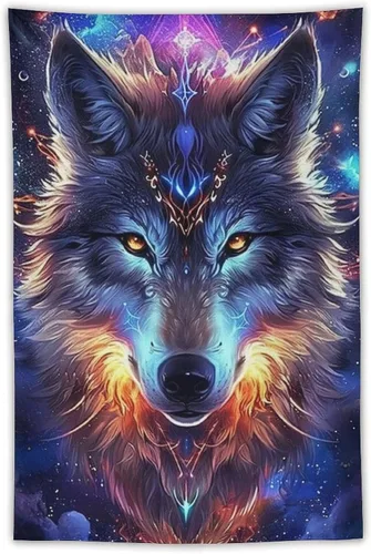 Miniatura 11 de FeoYoed Tapiz para colgar en la pared, decoración estética para dormitorio, sala de estar, tapices de arte de pared, arte de lobo, galaxia