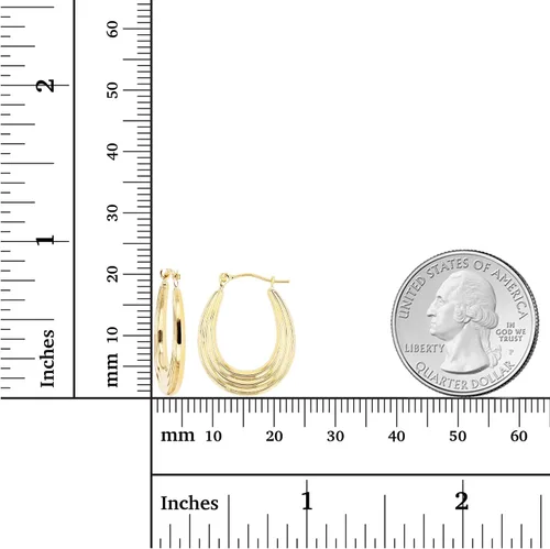 Miniatura 4 de Aretes de aro de oro amarillo de 14 quilates de 0.079in de grosor con cierre de bisagras, de bambú, canalizado, cuadrado, ovalado y en forma de U