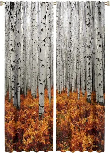 Miniatura 51 de Cortinas de abedul para sala de estar, niebla matutina en otoño, decoración del hogar, 42 x 45 pulgadas de largo