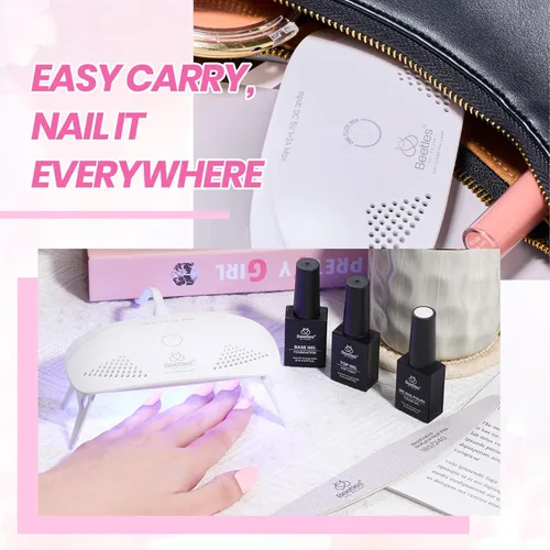 Miniatura 6 de Beetles - Kit de esmalte de uñas de gel rosa nude con lámpara de uñas LED UV, 6 piezas, kit de iniciación, gel base, capa superior, juego de esmalte