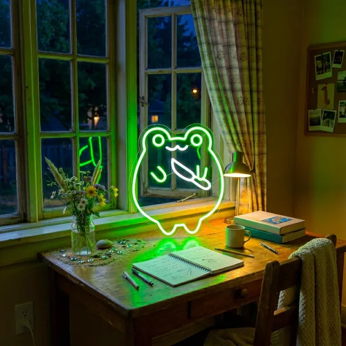 Miniatura 6 de Letrero de neón con diseño de rana de HSJNJKFU para decoración de pared, luz LED de animales verdes para bares, cervezas, tiendas, restaurantes