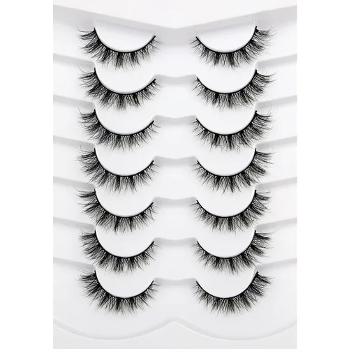 Miniatura 54 de Medias pestañas postizas con banda transparente, finas, estilo ojo de gato, naturales, cortas, pequeñas, acento 3/4, de visón sintético, tiras