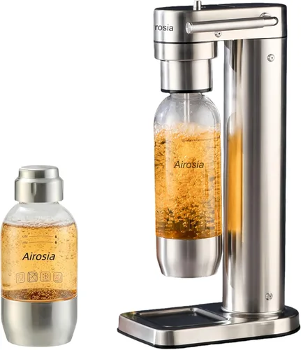 Carbonata cualquier bebida Airosia - Máquina para hacer agua con gas de acero inoxidable 304, máquina carbonatadora con botellas sin BPA (1 L+0.5 L)