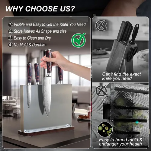 Miniatura 5 de Juego de cuchillos de cocina con bloque – Juego de 6 cuchillos de chef, 5 piezas de acero inoxidable de alto carbono – Cuchillos afilados con un