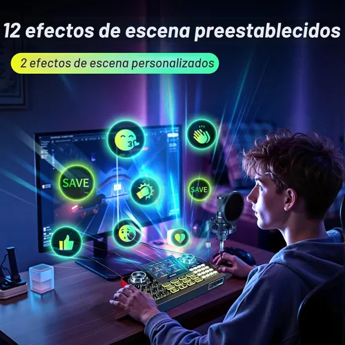 Miniatura 8 de Paquete de equipo de podcast G9 con mezclador de audio para canto en streaming, kit de micrófono de condensador de 0.138 in, cambiador de voz, Azul