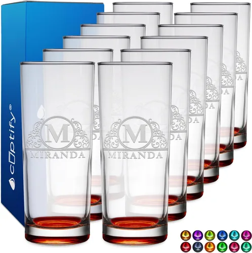 Miniatura 52 de Highball personalizado de 10.5 onzas con fondo negro, vaso Collins alto personalizado, cóctel de bebida mixta recta, inicial con nombre de regalo