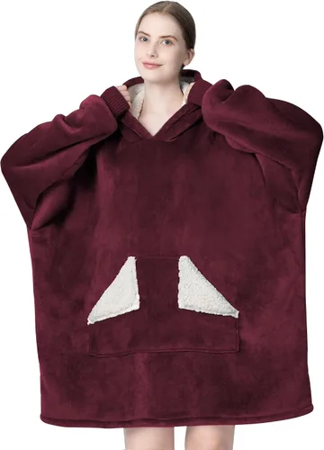 Miniatura 19 de Touchat - Manta con capucha portátil, sudadera con capucha de forro polar sherpa de gran tamaño con bolsillo gigante y mangas para adulto, regalo