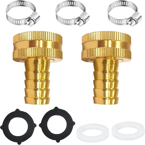 Miniatura 15 de AOPANDA Conector de reparación de extremo de manguera de agua de latón macizo con púa de 1/4" x rosca GHT hembra de 3/4", incluye abrazaderas