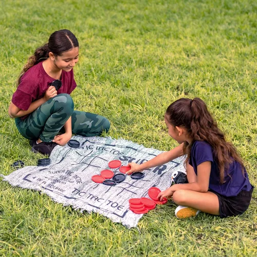 Miniatura 8 de Damas gigantes vintage 3 en 1, tres en raya, con tapete reversible, 24 fichas, juego de mesa familiar, juego de césped, recuerdo de fiesta