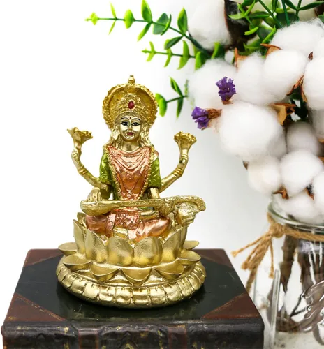Miniatura 8 de alikiki Estatua de la diosa hindú Saraswati – 4.4 pulgadas de alto, escultura de ídolo de Saraswati, regalos para el templo indio Mandir Pooja