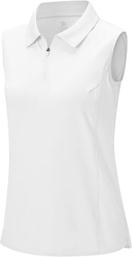 Miniatura 5 de YSENTO Camiseta polo de golf sin mangas con cuello y cremallera para mujer, de secado rápido, absorbe la humedad