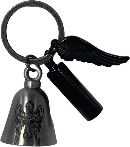 Miniatura 10 de Kustom Cycle Parts Campana de guardia de motociclista con alas de ángel de águila con urna de recuerdo y colgante de ala de ángel