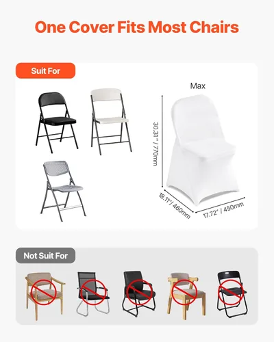 Miniatura 81 de VEVOR 150 fundas blancas para sillas de poliéster y elastano, fundas elásticas para bodas, fiestas, comedor, banquetes, sin pinzas, 150