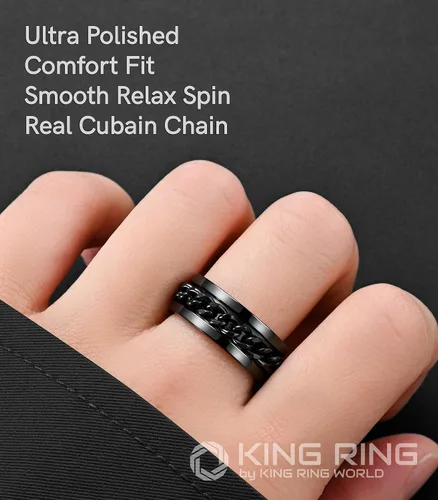 Miniatura 23 de King Ring Anillo giratorio de 0.315 pulgadas, anillo plano pulido fino para hombres y mujeres con cadena cubana, diseñado en Estados Unidos