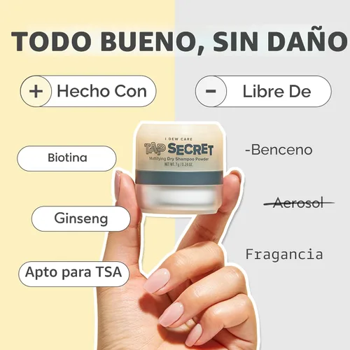 Miniatura 4 de I DEW CARE Tap Secret Champú Seco en Polvo con Biotina - Tap Secret Original Fortalecedor y Voluminizador, Recargable, Tamaño de Viaje, Sin