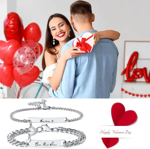 Miniatura 2 de MPRAINBOW - Pulseras personalizadas trenzadas para parejas: pulseras con nombre personalizado y palabras de promesa grabadas, pulseras de atracción