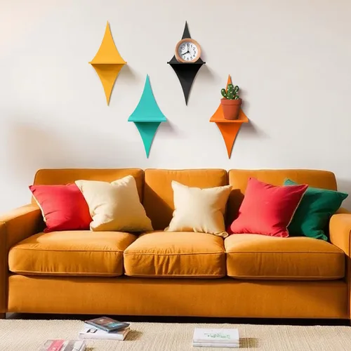 Miniatura 2 de Threehoney Mid-Century - Juego de 4 estantes flotantes coloridos de pared, estilo retro, Starburst, estantes montados en la pared, almacenamiento