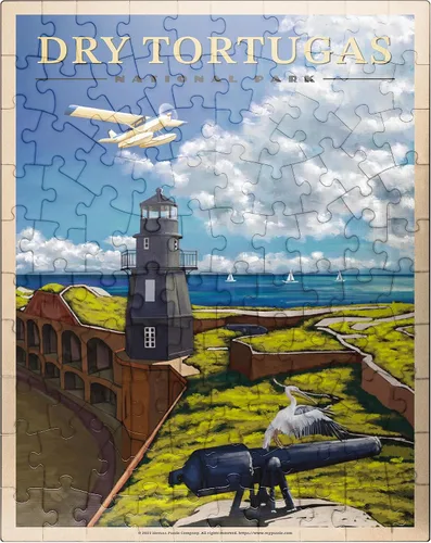 Miniatura 7 de MyPuzzle Dry Tortugas National Park - Faro de Fort Jefferson, póster de viaje vintage, rompecabezas prémium de 500 piezas para adultos