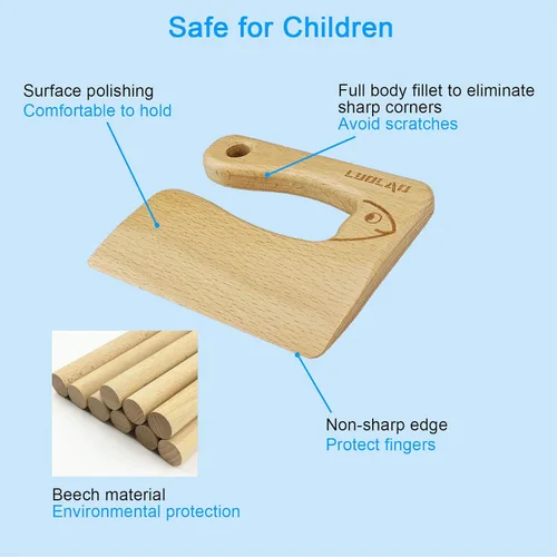 Miniatura 2 de LUOLAO Cuchillo de madera para niños para cocinar y cortar frutas de verduras de forma segura, herramientas de cocina para niños, regalos de Navidad