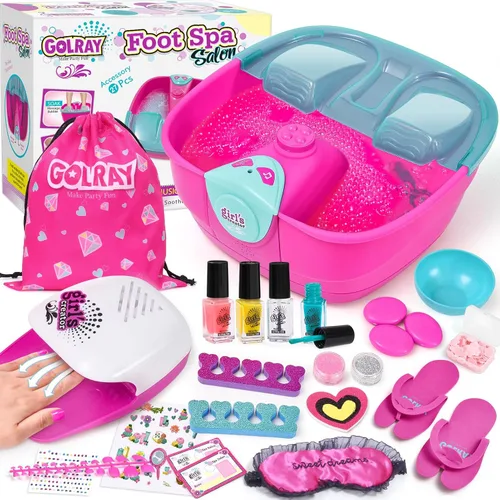 Golray Kit de spa y uñas para niños, regalo para niñas de 5, 6, 7, 8 a 12 años, juguetes de manicura y pedicura, salón de arte, burbujas de masaje y