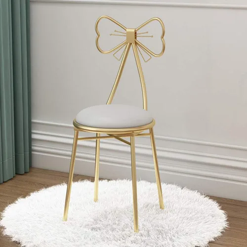 Miniatura 6 de Gluck Plants Taburete de maquillaje moderno, bonito taburete otomano de mariposa, patas de banco de metal, silla de comedor dorada para cocina