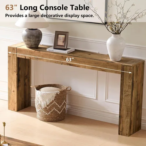 Miniatura 11 de Mesa consola de madera maciza recuperada para entrada, mesa rectangular de 63 pulgadas de largo detrás del sofá, moderna mesa de entrada de pasillo