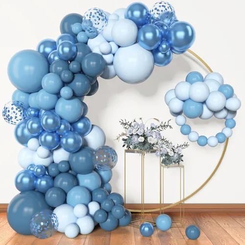 Miniatura 38 de Amandir Kit de arco de guirnalda de globos azul polvoriento, 153 piezas, diferentes tamaños de 18, 12, 10, 5 pulgadas, globos de látex azul blanco