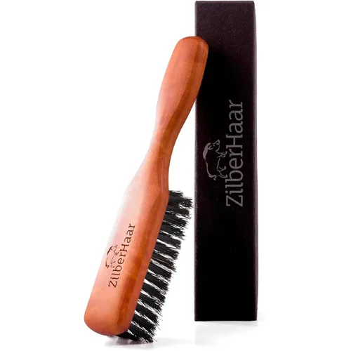 ZilberHaar, cepillo de cerdas de jabalí y firmeza natural puras para barba. Cepillo de madera de peral, funciona con todos los bálsamos y aceites